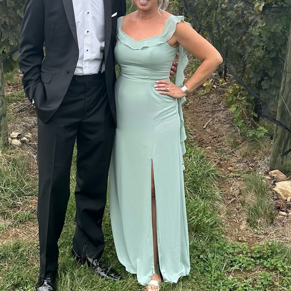 David’s Bridal ruffle strap scoop neck dress